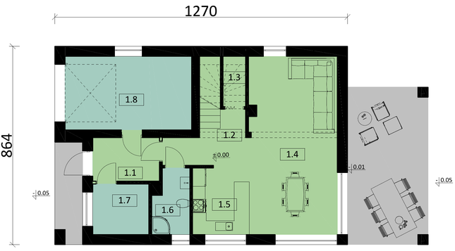 Rzut parteru POW. 80,4 m²