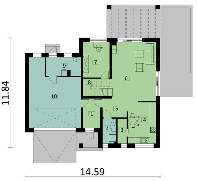 Rzut parteru POW. 119,8 m²