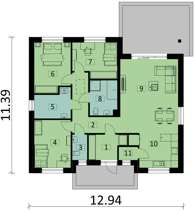 Rzut parteru POW. 109,8 m²