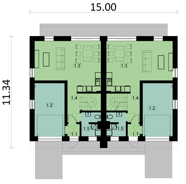 Rzut parteru POW. 126,0 m²