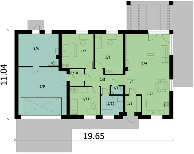 Rzut parteru POW. 180,8 m²