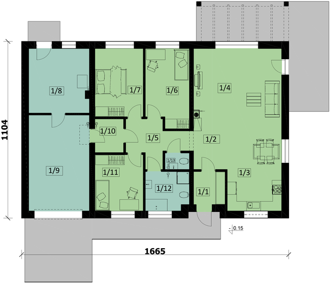 Rzut parteru POW. 150,6 m²