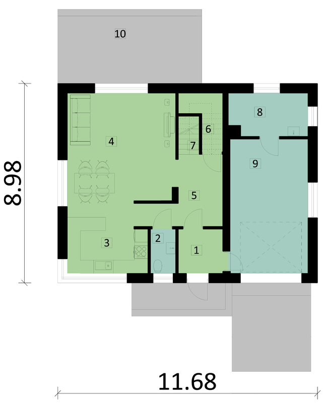 Rzut parteru POW. 81,3 m²
