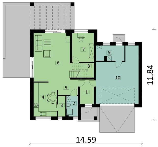 Rzut parteru lustro POW. 119,8 m²