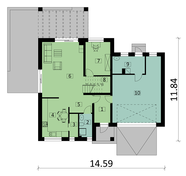 Rzut parteru lustro POW. 119,8 m²