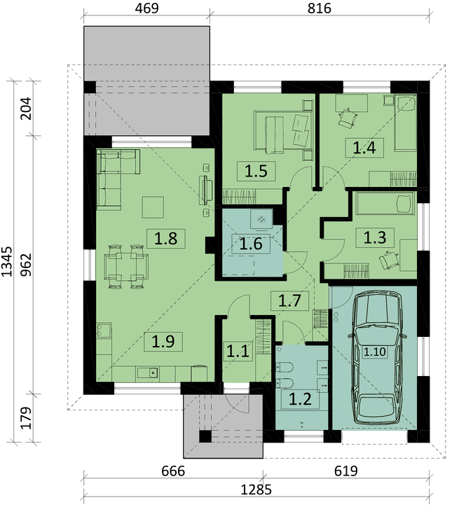Rzut parteru lustro POW. 121,9 m²