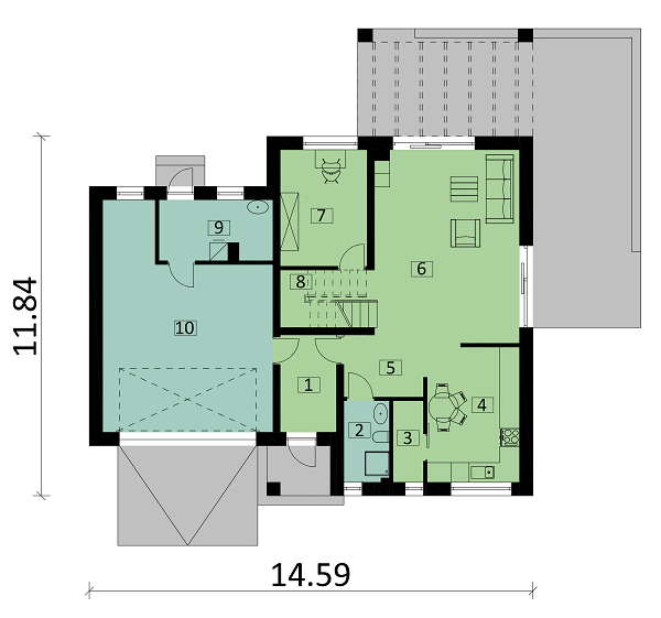 Rzut parteru POW. 119,8 m²