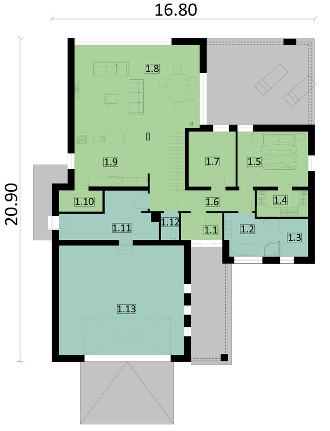 Rzut parteru POW. 203,9 m²