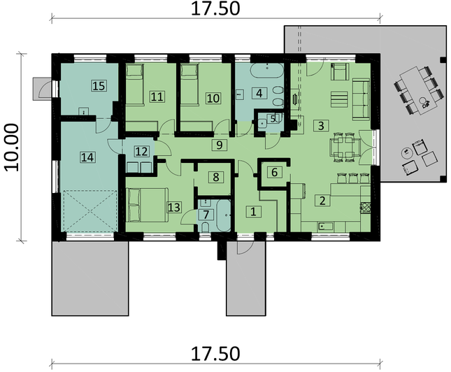 Rzut parteru POW. 140,8 m²