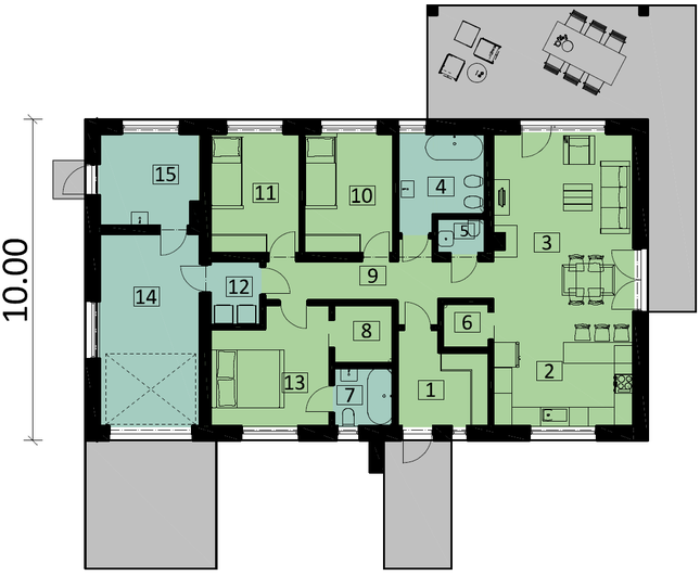 Rzut parteru POW. 140,8 m²