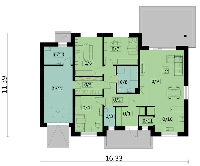 Rzut parteru POW. 135,3 m²