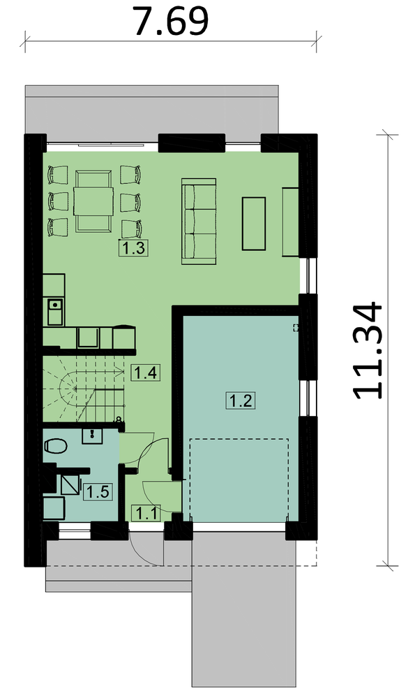 Rzut parteru POW. 63,0 m²