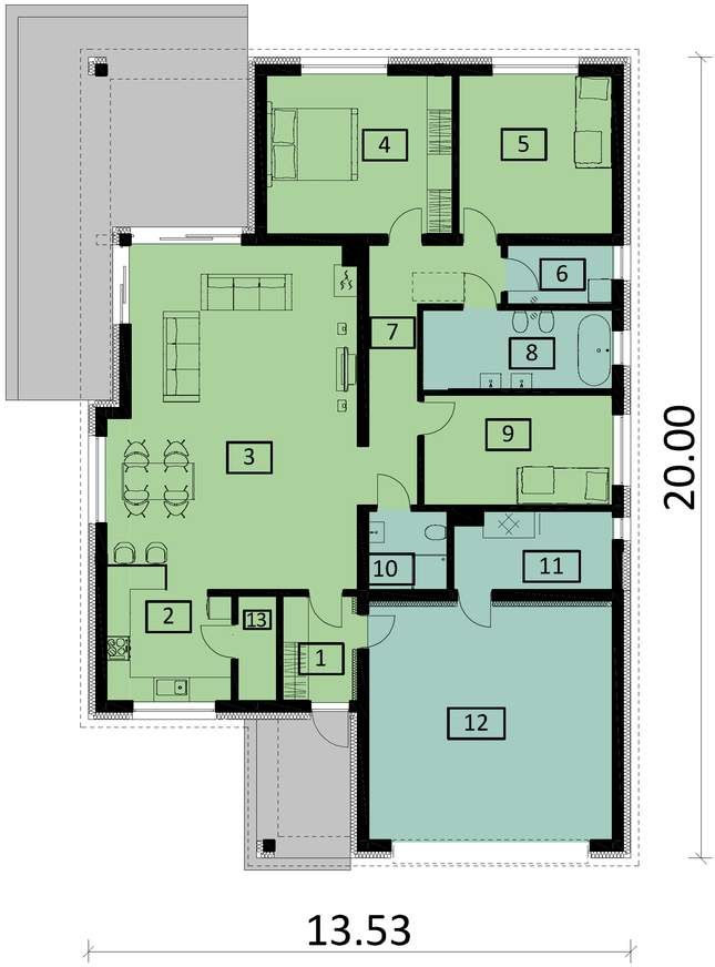 Rzut parteru POW. 189,2 m²