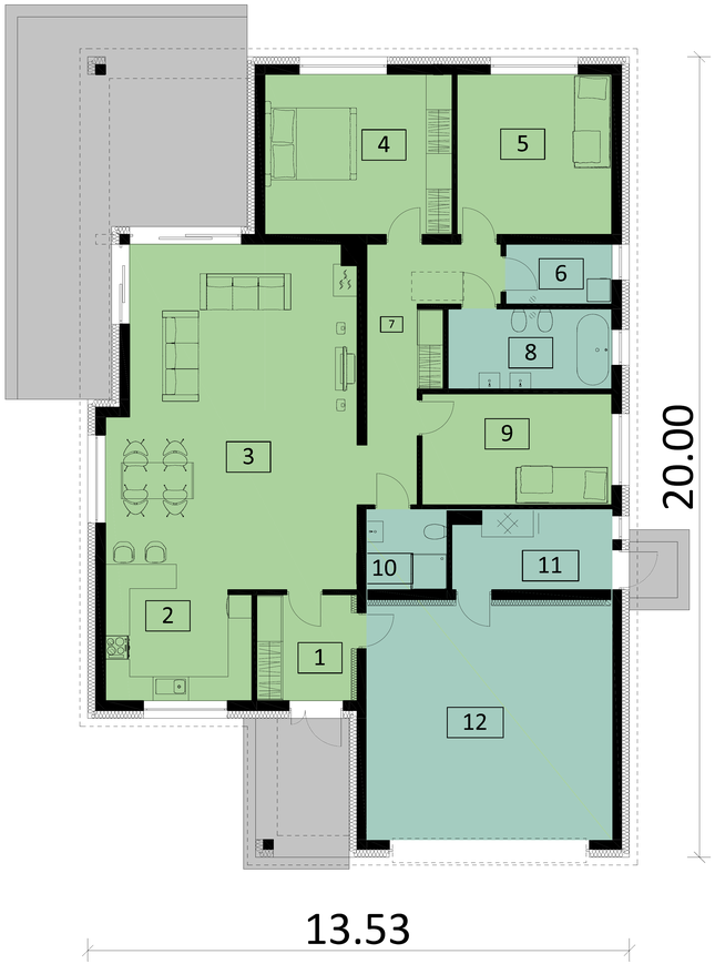 Rzut parteru POW. 188,8 m²