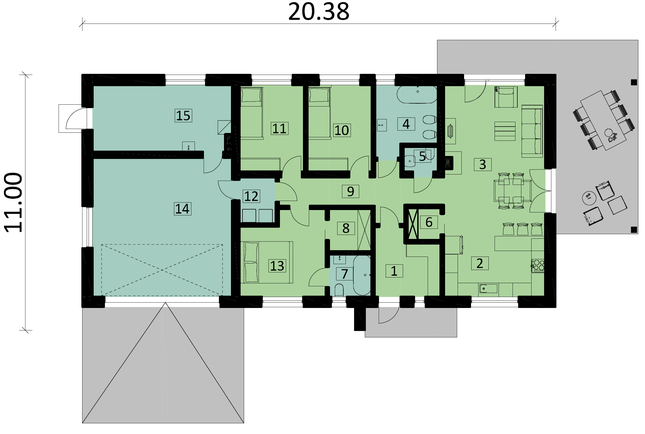Rzut parteru POW. 165,7 m²