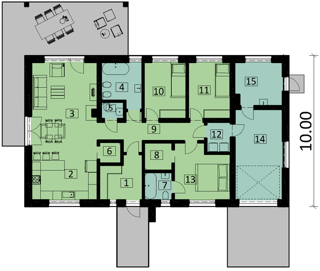 Rzut parteru lustro POW. 140,8 m²