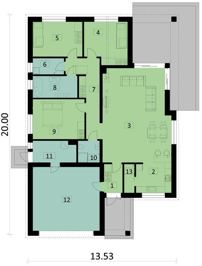 Rzut parteru lustro POW. 188,2 m²