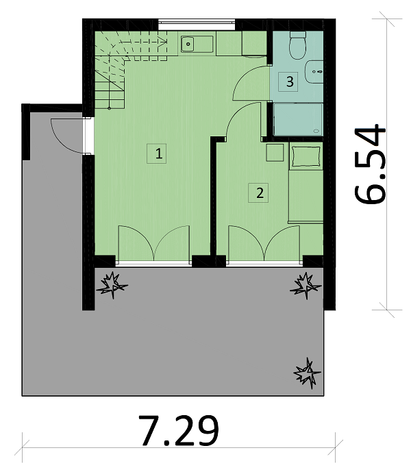 Rzut parteru lustro POW. 30,3 m²