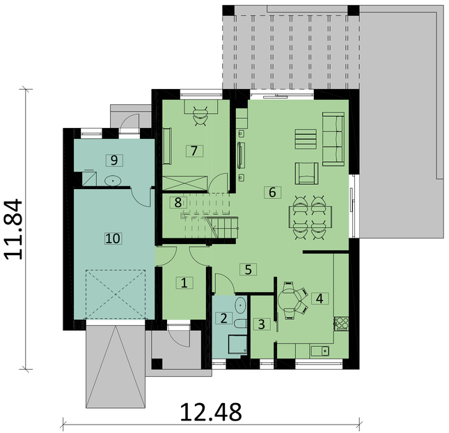Rzut parteru POW. 103,5 m²