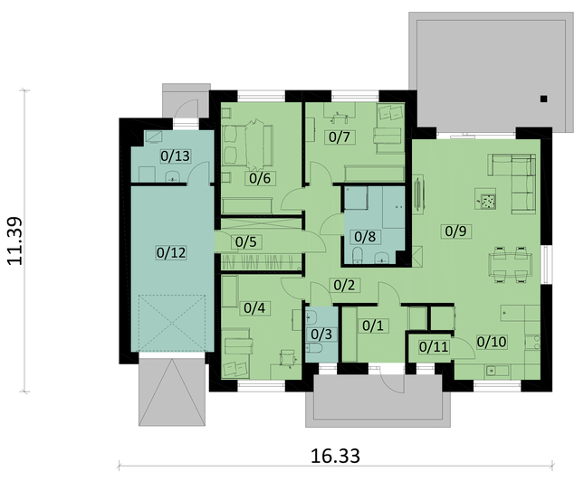 Rzut parteru POW. 135,3 m²