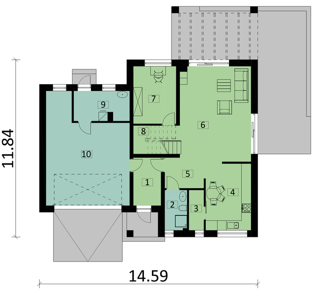 Rzut parteru POW. 119,8 m²