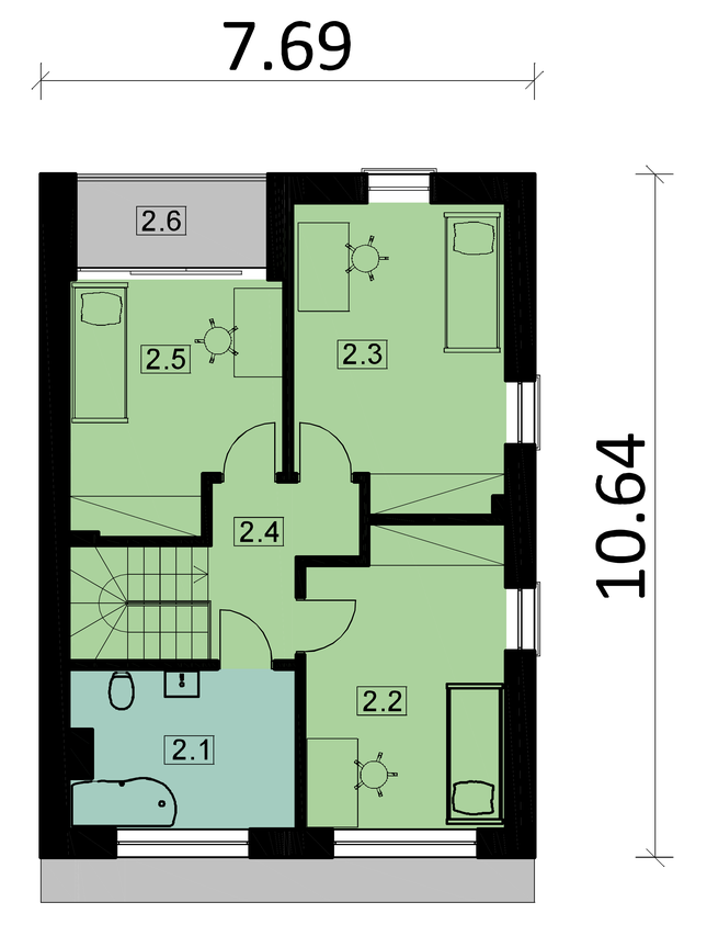 Rzut piętra POW. 59,8 m²