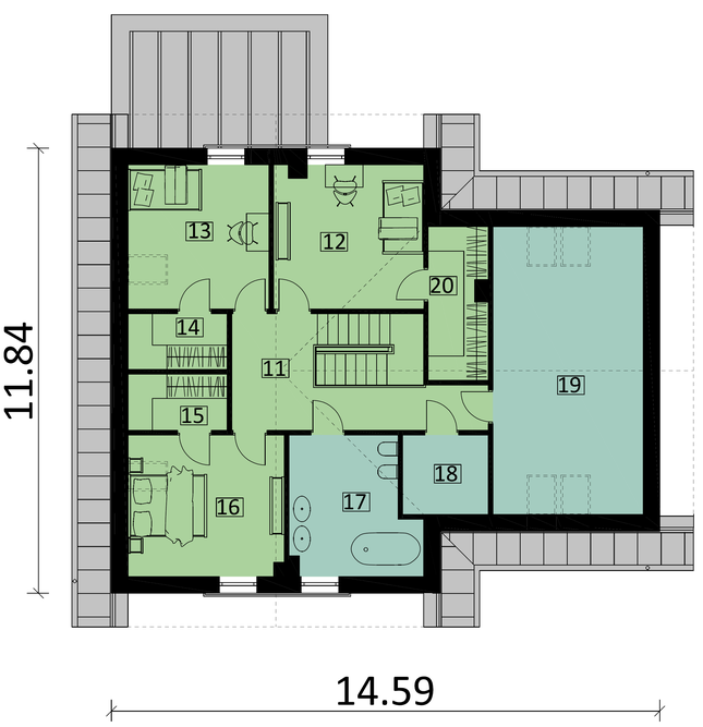 Rzut poddasza lustro POW. 97,3 m²