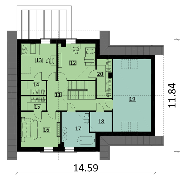 Rzut poddasza lustro POW. 97,3 m²