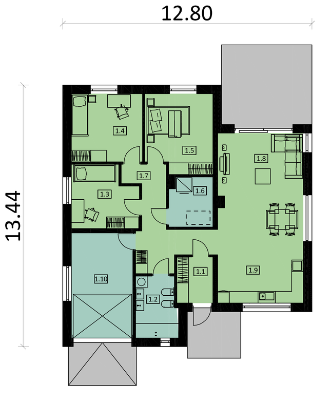Rzut parteru POW. 121,7 m²