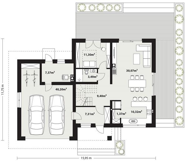 Rzut parteru POW. 120,8 m²