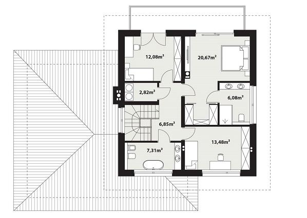 Rzut piętra POW. 70,2 m²
