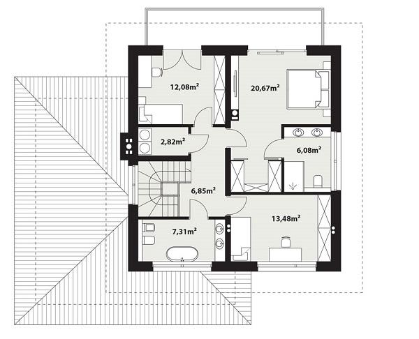Rzut piętra POW. 70,2 m²