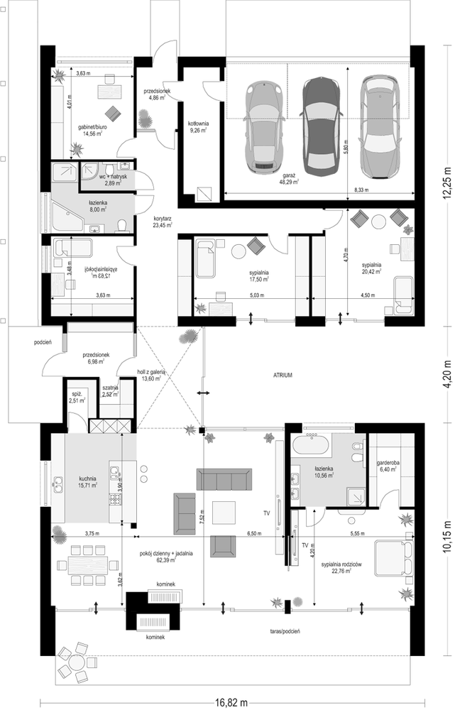 Rzut parteru lustro POW. 305,3 m²