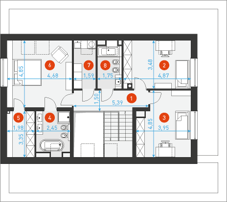 Rzut poddasza POW. 88,2 m²